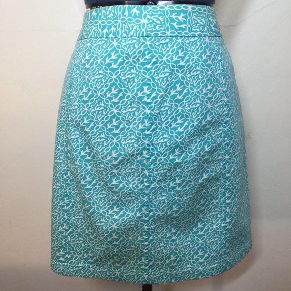 Ann Taylor Teal Blue and White Cotton Skirt Size 4 - Picture 1 of 8